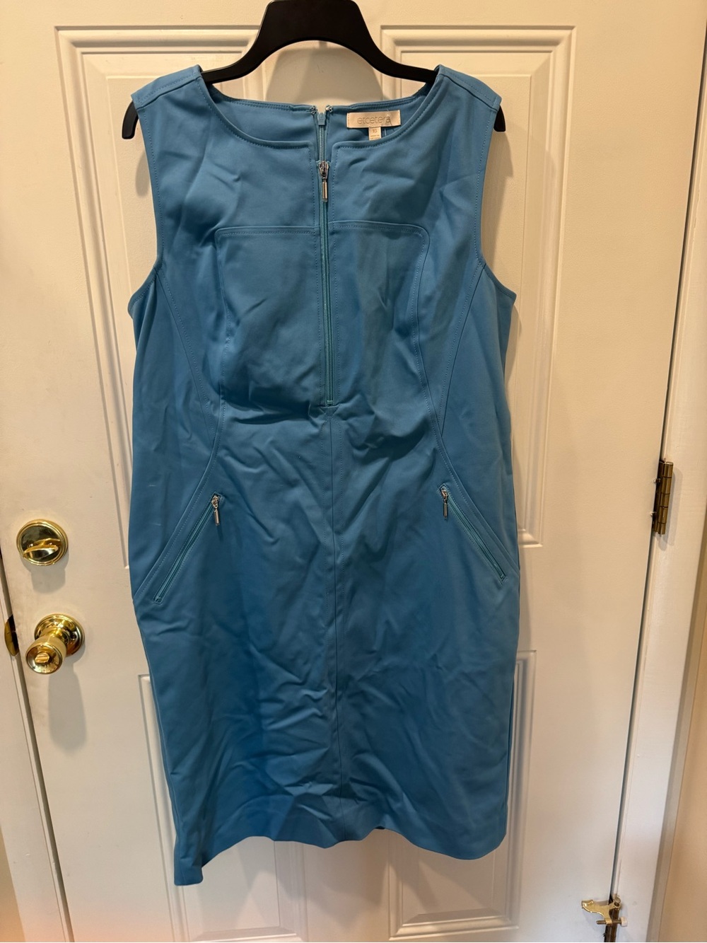 NWT Etcetera Teal-Blue Sleeveless Midi Dress with Front Zip size 16